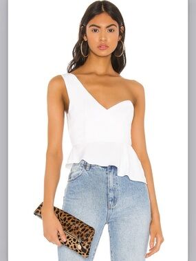 White One-Shoulder Peplum Top - Karlie (Superdown from Revolve) NWT